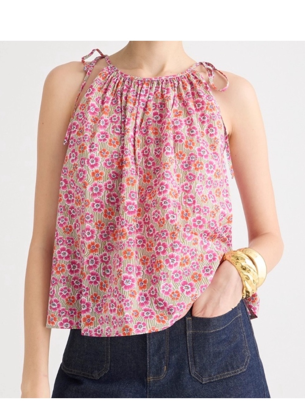 J. Crew Ellie Liberty Pink Floral Tie-Shoulder Halter Top NWT